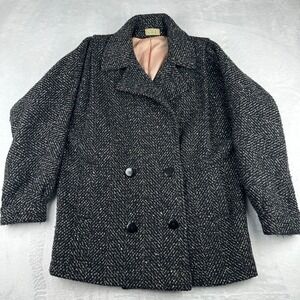 Jill Jr Womens XL Gray Wool Tweed Pea Coat Double Breasted Vintage USA Made
